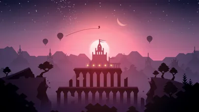 Scena di gioco con un tempio silhouette all'alba